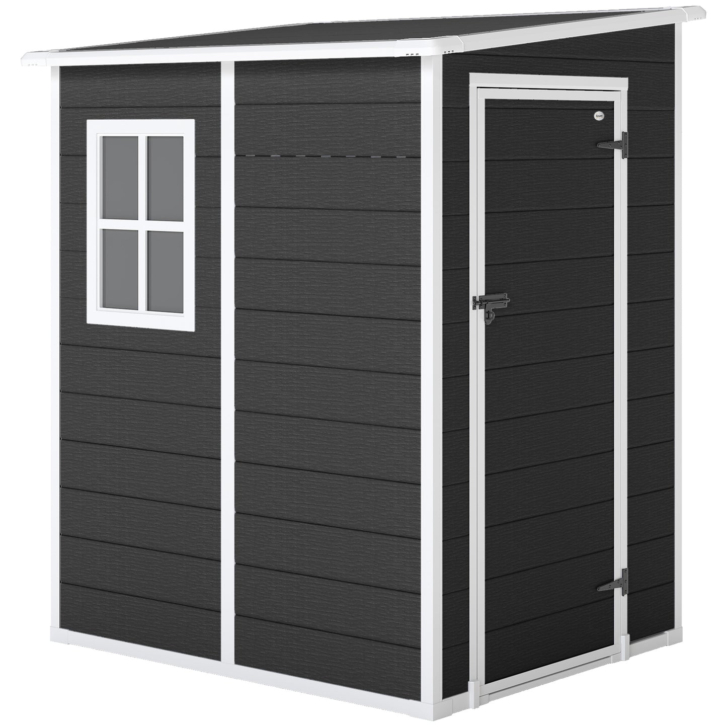 Photo of Outsunny 4'x5' Garden Storage Shed, Lean to Shed, Lockable Garden Shed with Window, Vent and Plastic Roof, Black in Black colour on a white background
