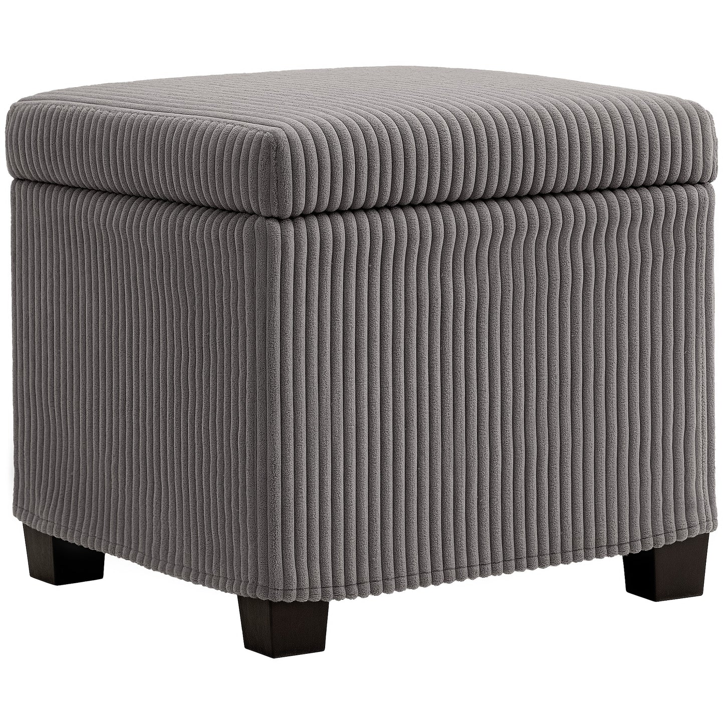 Photo of HOMCOM Storage Ottoman Bench, Corduroy Storage Chest Box with Wooden Legs, 40cm Bed End Bench for Living Room, Bedroom, Entryway, Grey in Grey colour on a white background