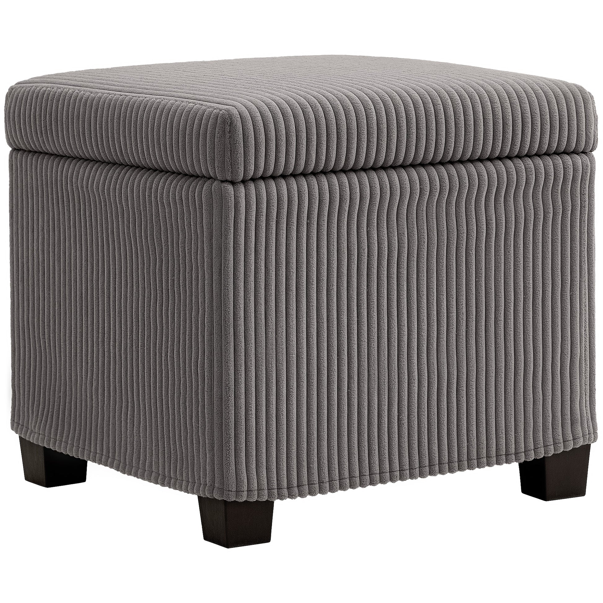 Photo of HOMCOM Storage Ottoman Bench, Corduroy Storage Chest Box with Wooden Legs, 40cm Bed End Bench for Living Room, Bedroom, Entryway, Grey in Grey colour on a white background