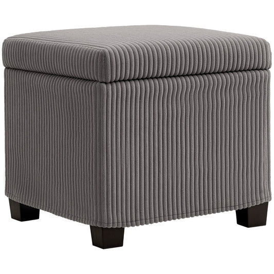 Photo of HOMCOM Storage Ottoman Bench, Corduroy Storage Chest Box with Wooden Legs, 40cm Bed End Bench for Living Room, Bedroom, Entryway, Grey in Grey colour on a white background