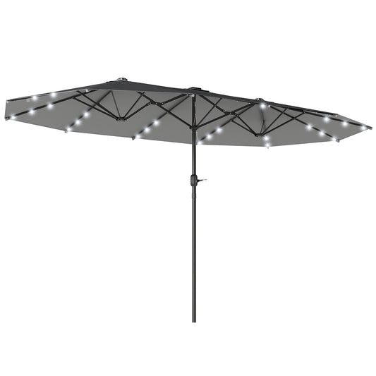 Photo of Outsunny 4.4m Double-Sided Sun Umbrella Patio Parasol LED Solar Lights Dark Grey in Grey colour on a white background