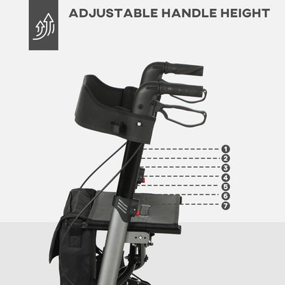 HOMCOM rollator walker side view showing adjustable handles with seven height settings