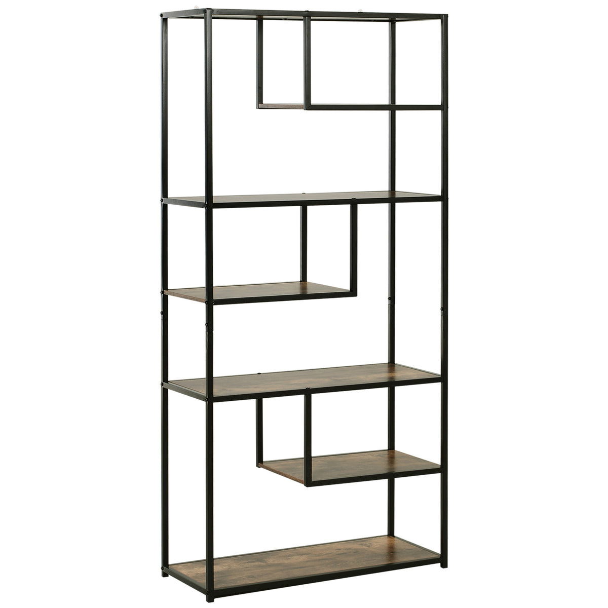 Photo of HOMCOM 6 Tier Bookcase, Industrial Tall Shelf Unit with Steel Frame for Home Office, Study, Living Room, Hallway, 82 x 33.5 x 175 cm, Rustic Brown and Black in Black colour on a white background