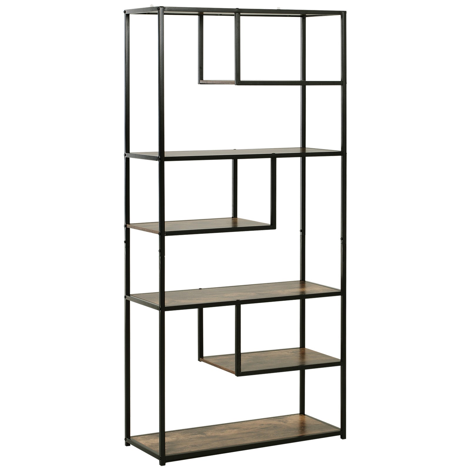 Photo of HOMCOM 6 Tier Bookcase, Industrial Tall Shelf Unit with Steel Frame for Home Office, Study, Living Room, Hallway, 82 x 33.5 x 175 cm, Rustic Brown and Black in Black colour on a white background