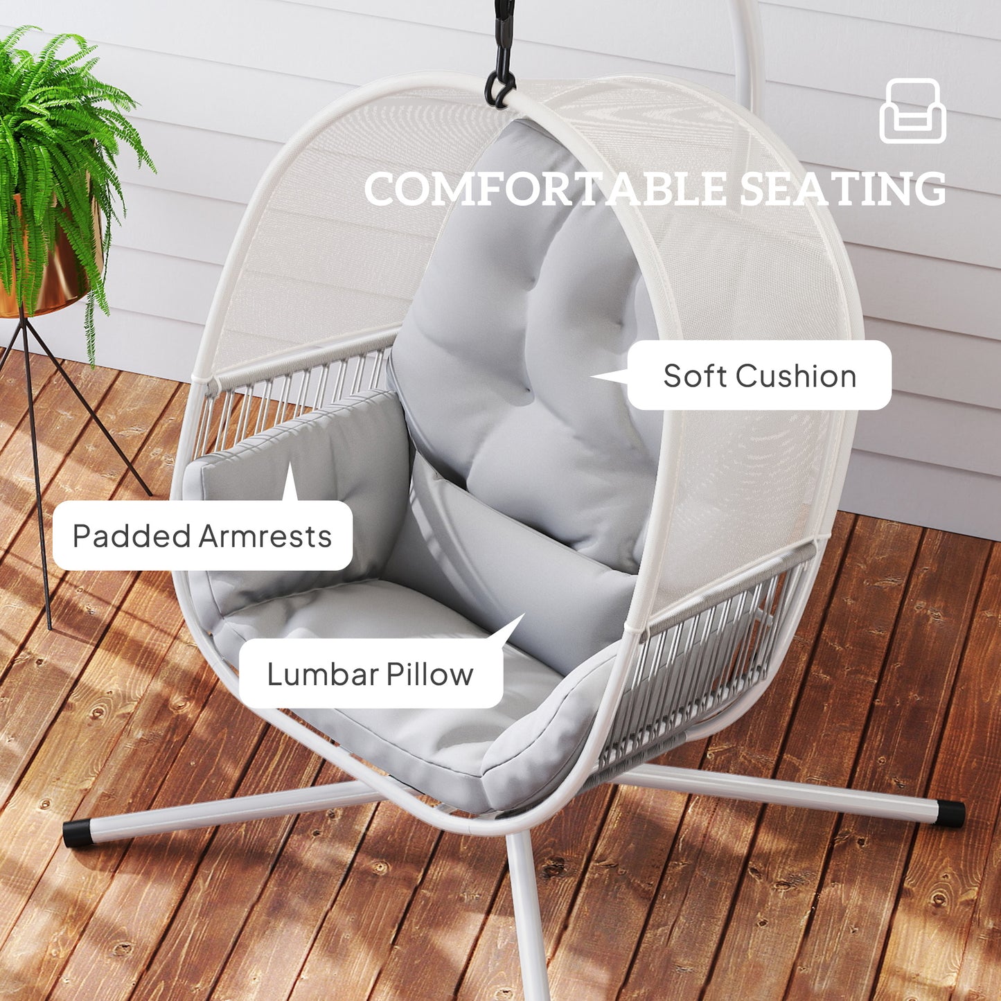 Outsunny Hanging Egg Chair, with Cushion - Light Grey