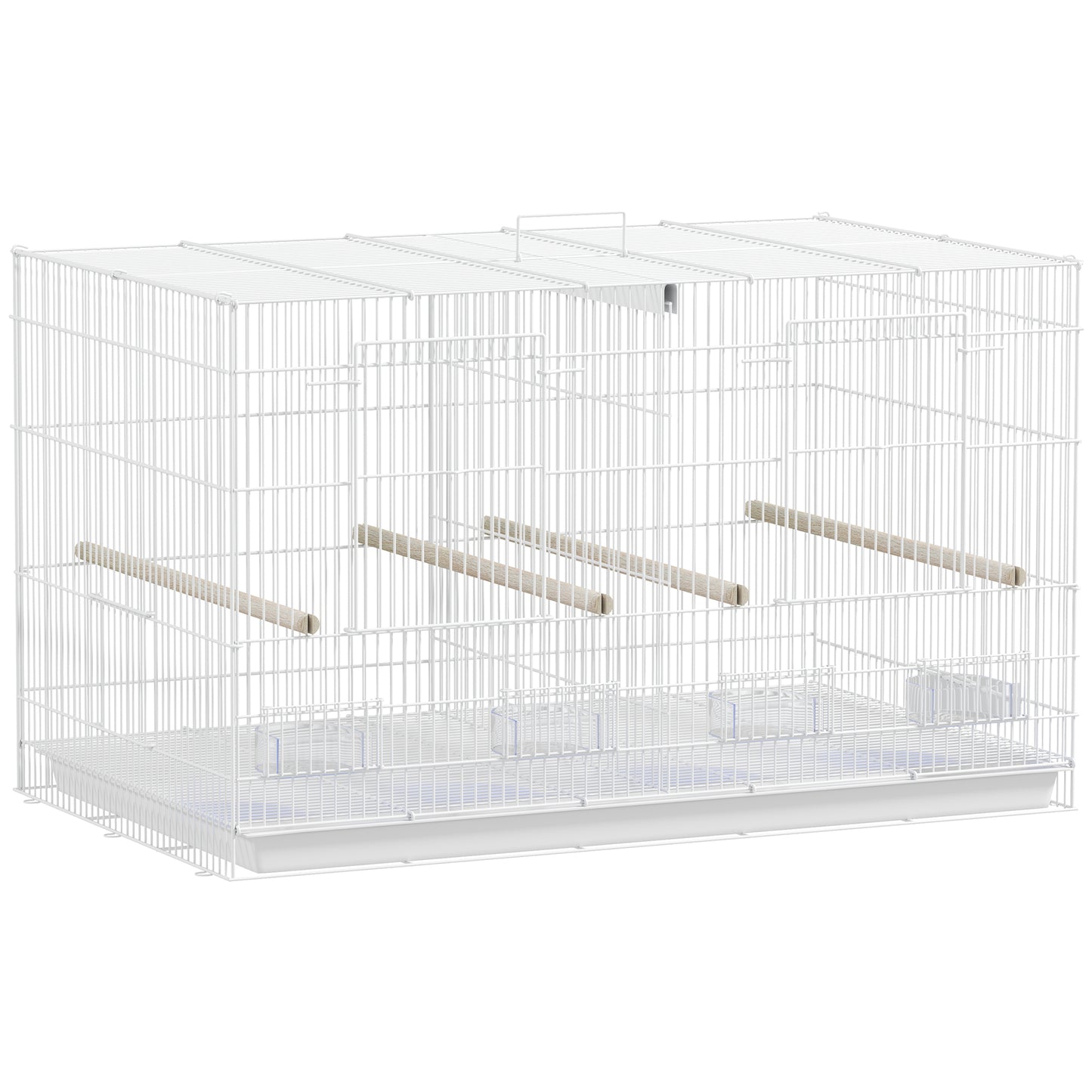 Photo of PawHut Bird Cage with Divider, 4 Wooden Perches, Slide Out Tray, 4 Feeders, for Budgie, Lovebird, Canary, 76 x 46 x 46cm, White in White colour on a white background