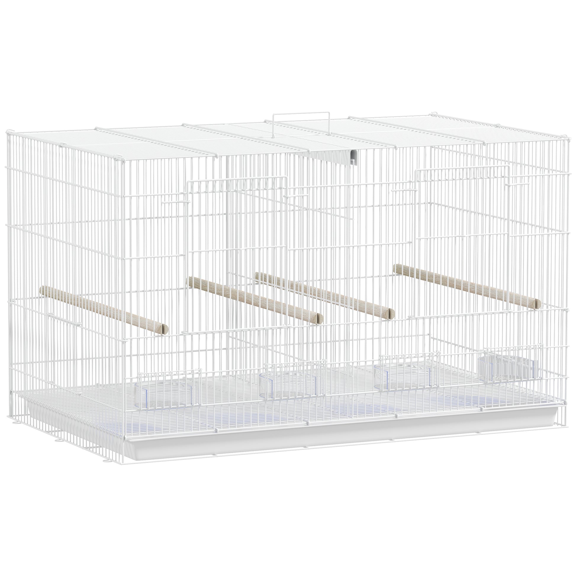 Photo of PawHut Bird Cage with Divider, 4 Wooden Perches, Slide Out Tray, 4 Feeders, for Budgie, Lovebird, Canary, 76 x 46 x 46cm, White in White colour on a white background