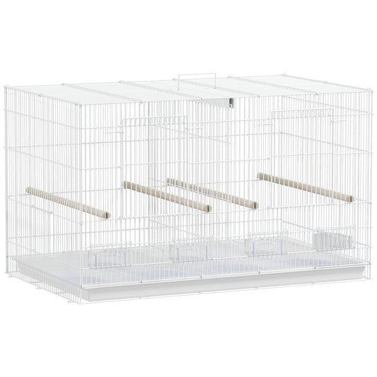 Photo of PawHut Bird Cage with Divider, 4 Wooden Perches, Slide Out Tray, 4 Feeders, for Budgie, Lovebird, Canary, 76 x 46 x 46cm, White in White colour on a white background