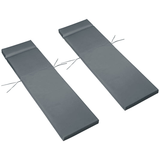 Photo of Outsunny Set of 2 Sun Lounger Cushions, Replacement Cushions for Rattan Furniture with Ties, 196 x 55 cm, Cushion ONLY, Dark Grey in Grey colour on a white background