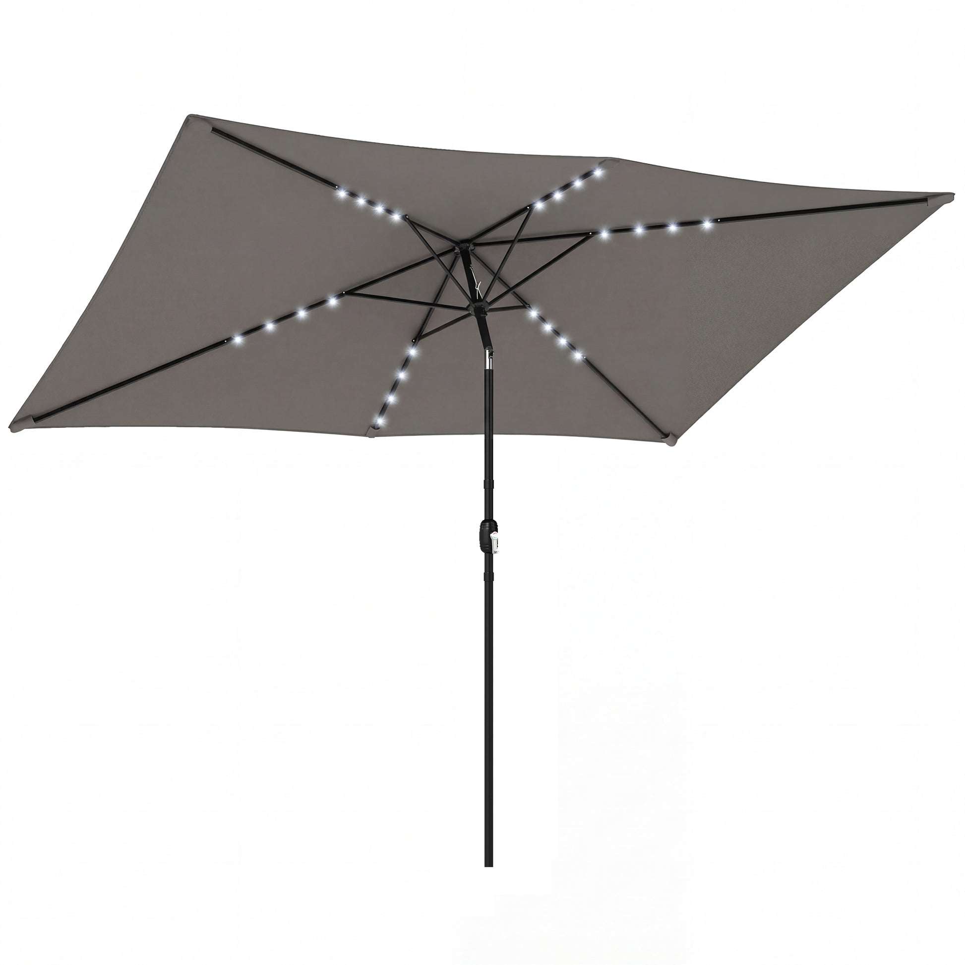 Photo of Outsunny 3 x 2 m Garden Parasol Umbrella with LED Solar Light, Parasol Cover, Outdoor Market Patio Umbrella, Dark Grey in Grey colour on a white background