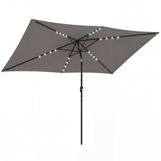 Photo of Outsunny 3 x 2 m Garden Parasol Umbrella with LED Solar Light, Parasol Cover, Outdoor Market Patio Umbrella, Dark Grey in Grey colour on a white background