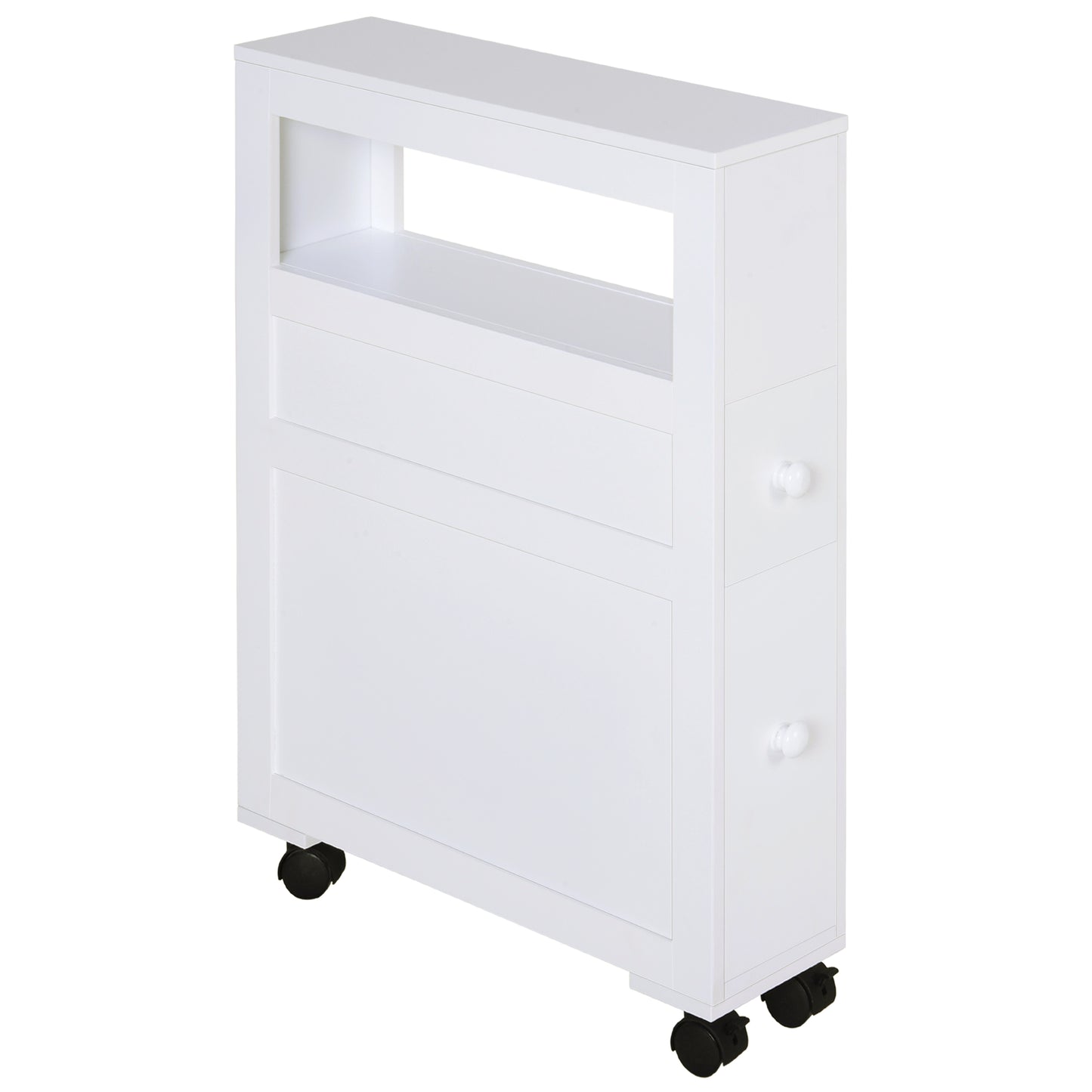 Photo of HOMCOM 72x16cm Narrow Bathroom Storage Unit w/ 2 Drawers Open Top 4 Wheels Slimline Modern Rolling Home Organisation in Organisation colour on a white background