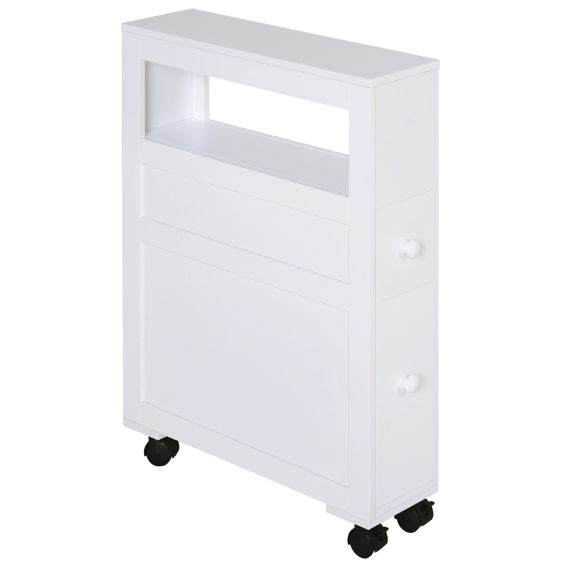 Photo of HOMCOM 72x16cm Narrow Bathroom Storage Unit w/ 2 Drawers Open Top 4 Wheels Slimline Modern Rolling Home Organisation in Organisation colour on a white background