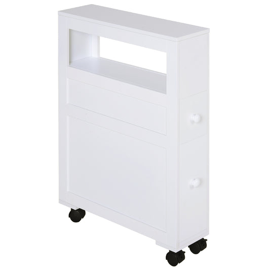 Photo of HOMCOM 72x16cm Narrow Bathroom Storage Unit w/ 2 Drawers Open Top 4 Wheels Slimline Modern Rolling Home Organisation in Organisation colour on a white background