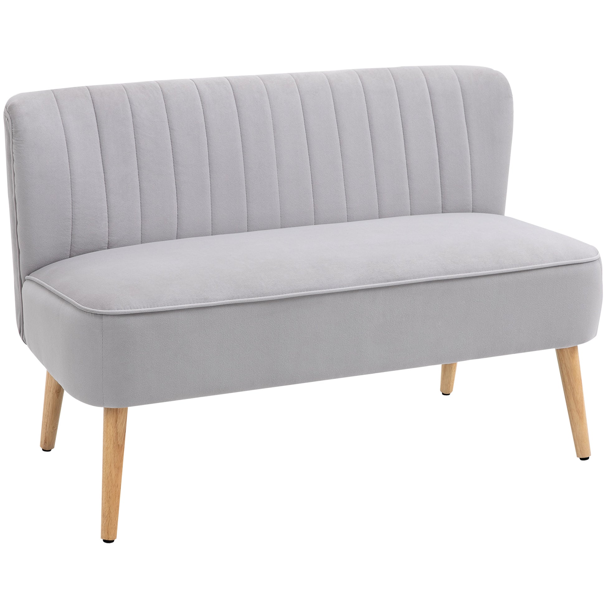 Photo of HOMCOM Modern Velvet Double Seat Sofa w/ Wood Frame Foam Padding Soft Comfortable Compact Couch Light Grey in Grey colour on a white background