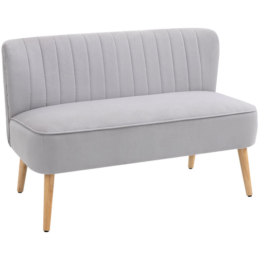 Photo of HOMCOM Modern Velvet Double Seat Sofa w/ Wood Frame Foam Padding Soft Comfortable Compact Couch Light Grey in Grey colour on a white background
