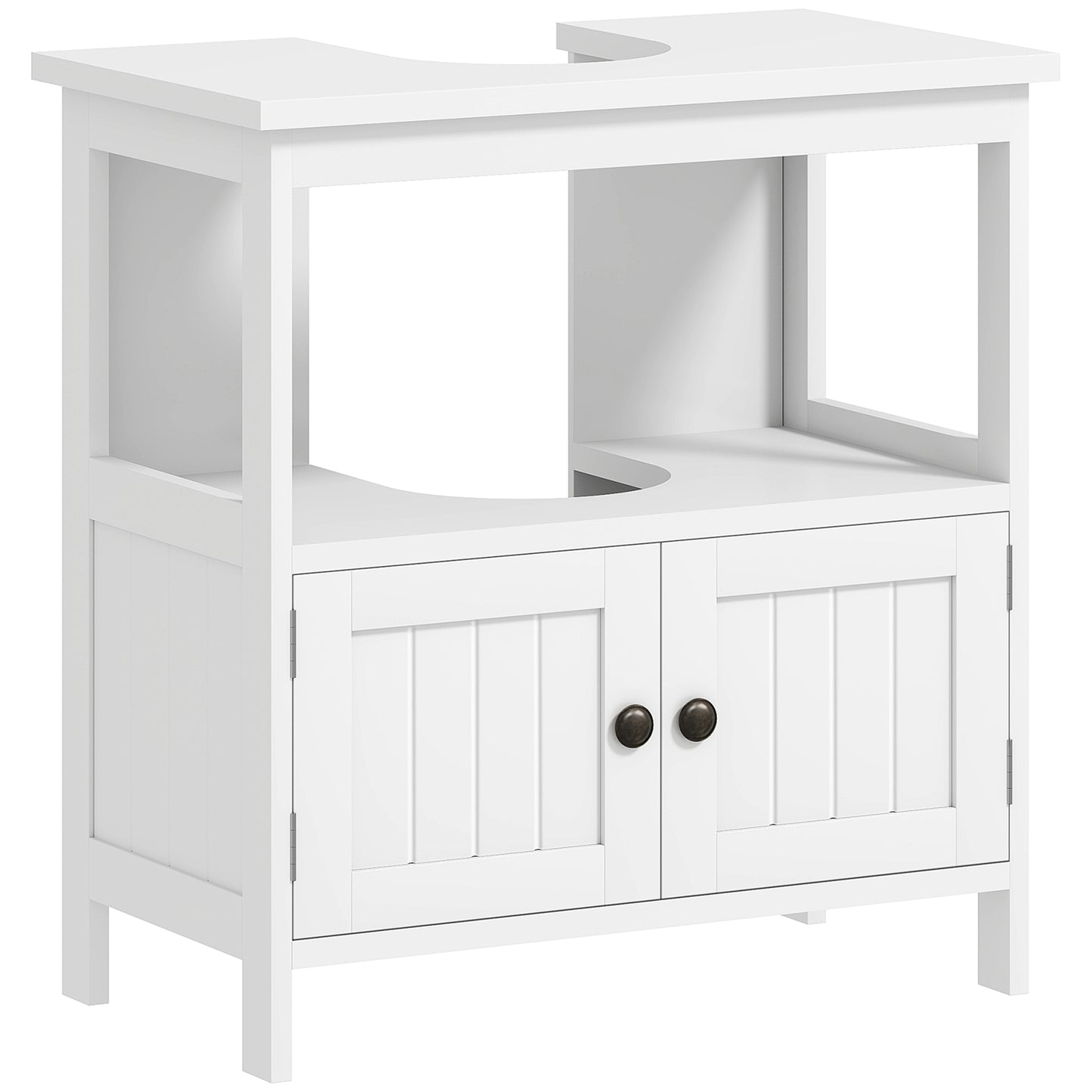 Photo of kleankin Pedestal Under Sink Cabinet with Double Doors, Modern Bathroom Vanity Storage Unit with Shelves, White in White colour on a white background