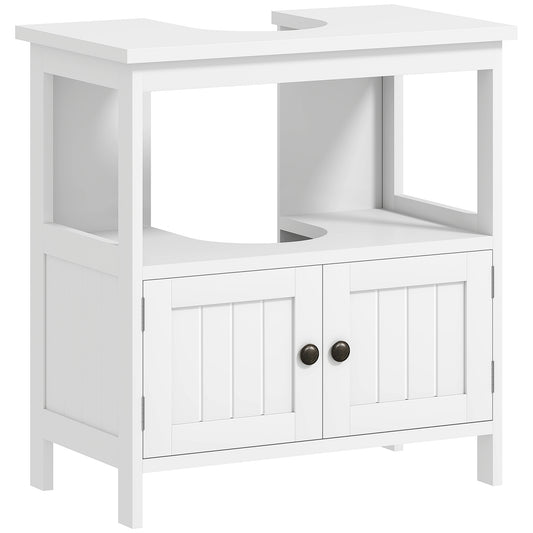 Photo of kleankin Pedestal Under Sink Cabinet with Double Doors, Modern Bathroom Vanity Storage Unit with Shelves, White in White colour on a white background