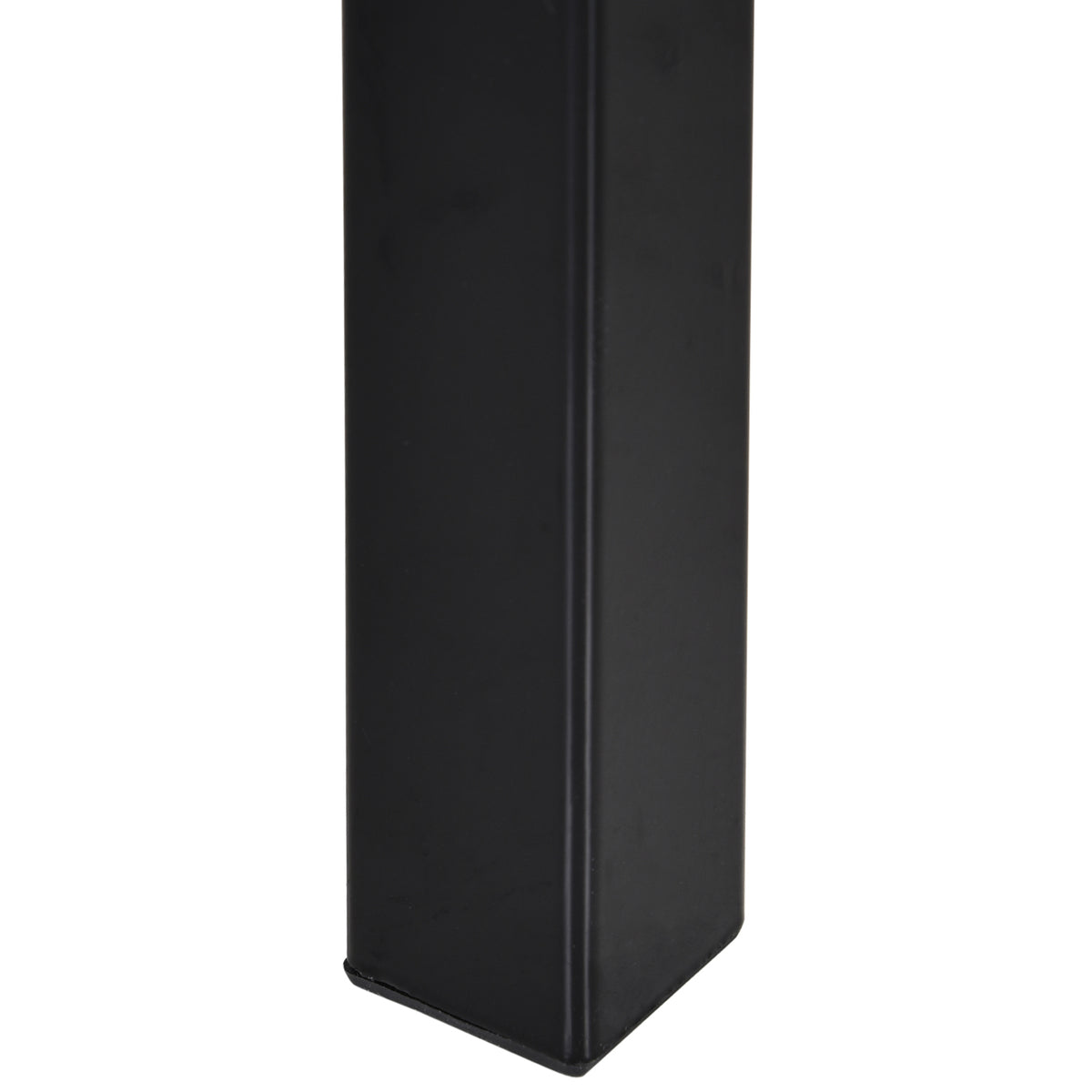 Close-up of a black square steel workbench leg