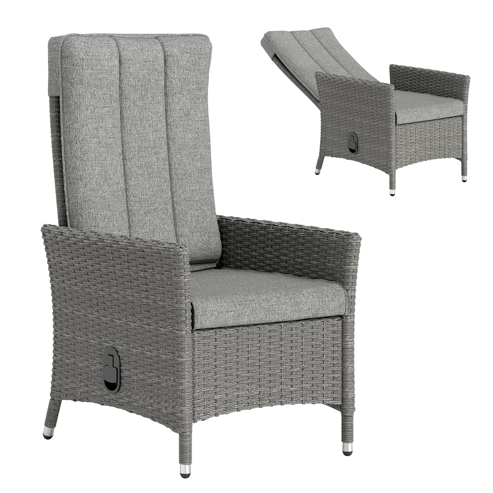 Photo of Outsunny 105°-150° Reclining Rattan Chair - Light Grey in Grey colour on a white background
