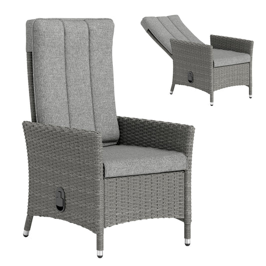 Photo of Outsunny 105°-150° Reclining Rattan Chair - Light Grey in Grey colour on a white background