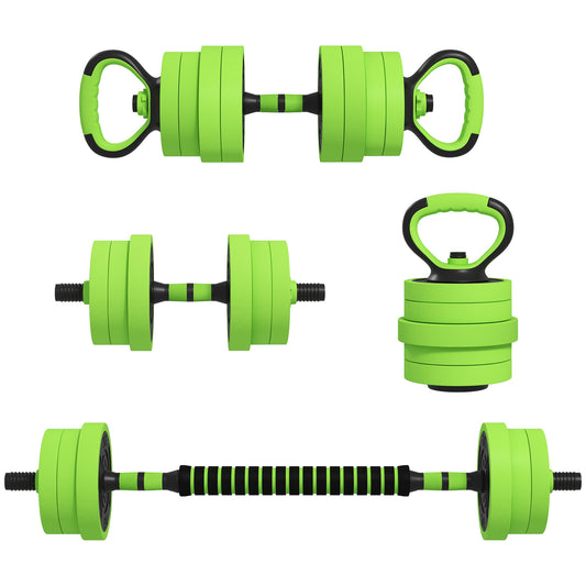 Photo of SPORTNOW 40kg 4-In-One Adjustable Weight Dumbbells Set, Barbell, Kettlebell, Push Up Stand - Green in Green colour on a white background