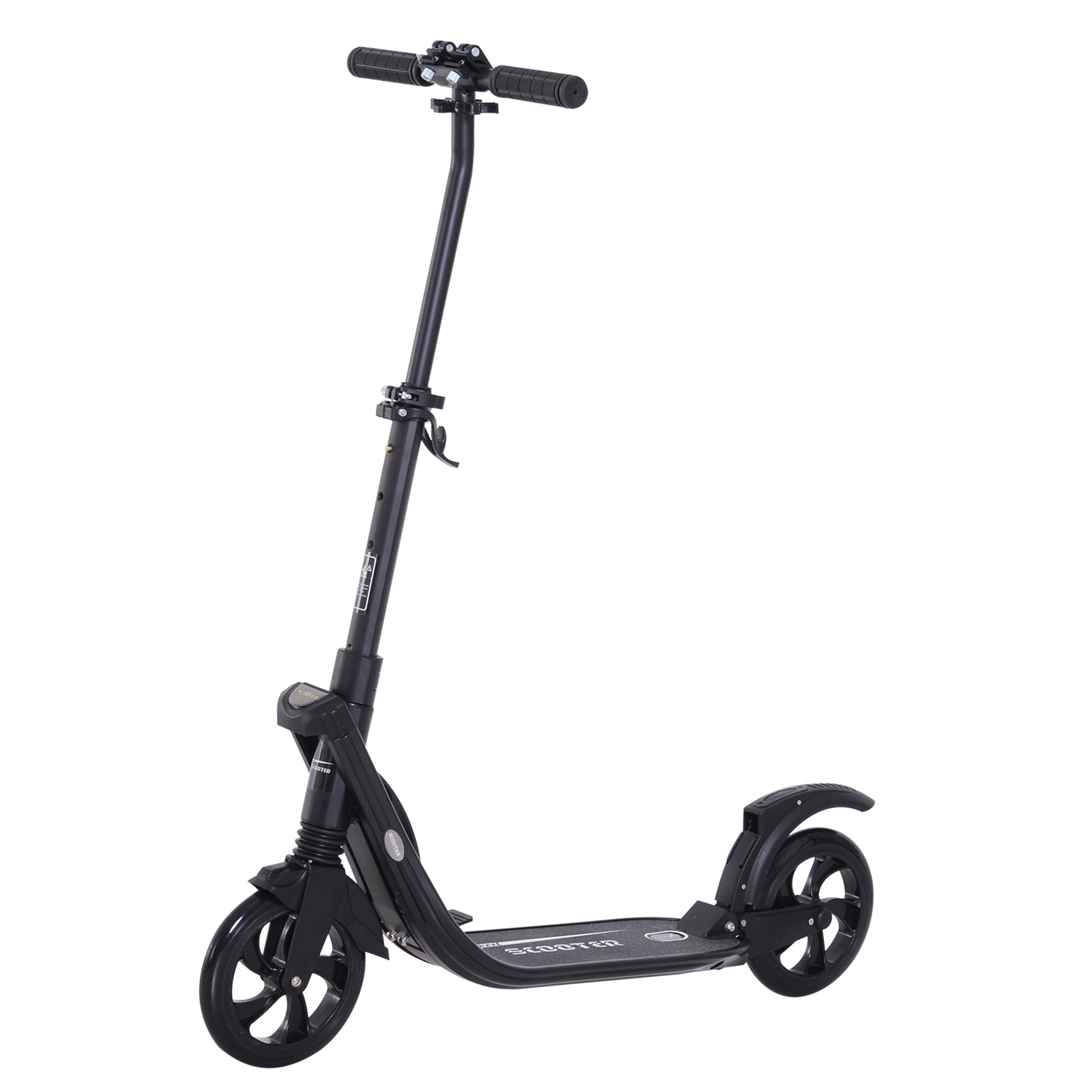 Photo of HOMCOM Folding Kick Scooter Hight-Adjustable Urban Scooter w/ Rear Brake, Double Shock Absorption System & 2 Big Wheels, For 14+ Teens Adult, Black in Black colour on a white background