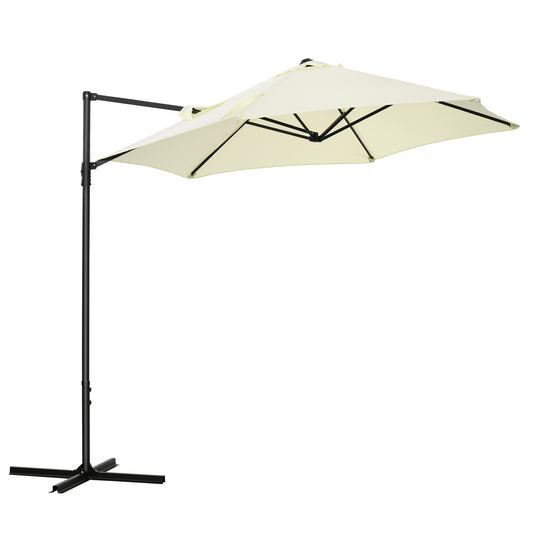 Photo of Outsunny 2.5M Garden Cantilever Parasol, Offset Roma Patio Umbrella Hanging Sun Shade Canopy Shelter with 360° Rotation and Cross Base, Beige in Beige colour on a white background