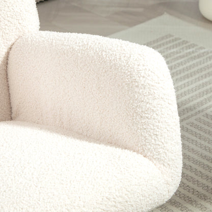 Close-up of teddy fleece rocking chair armrest and seat upholstery