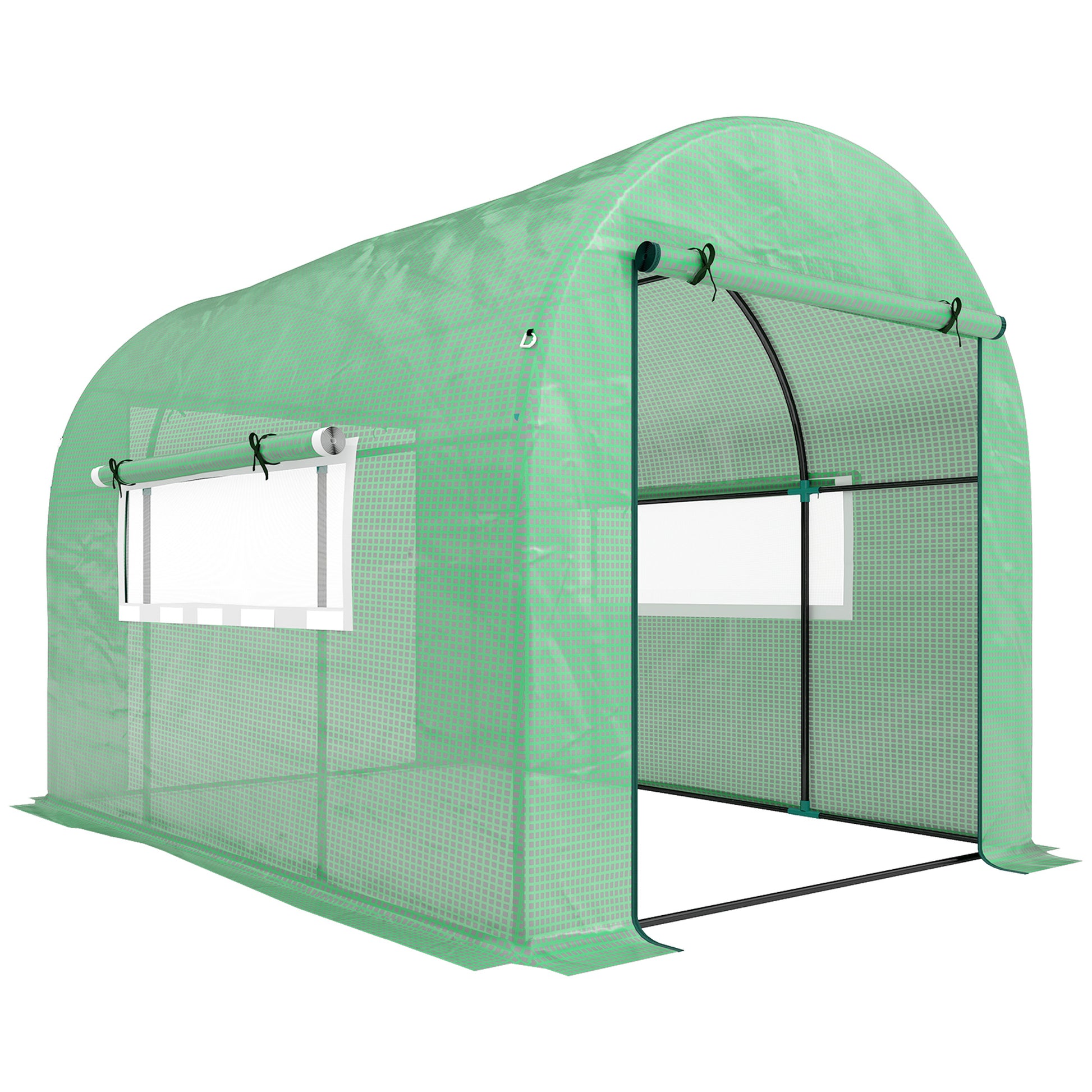 Photo of Outsunny 300 x 200cm Walk-In Polytunnel Greenhouse - Green in Green colour on a white background