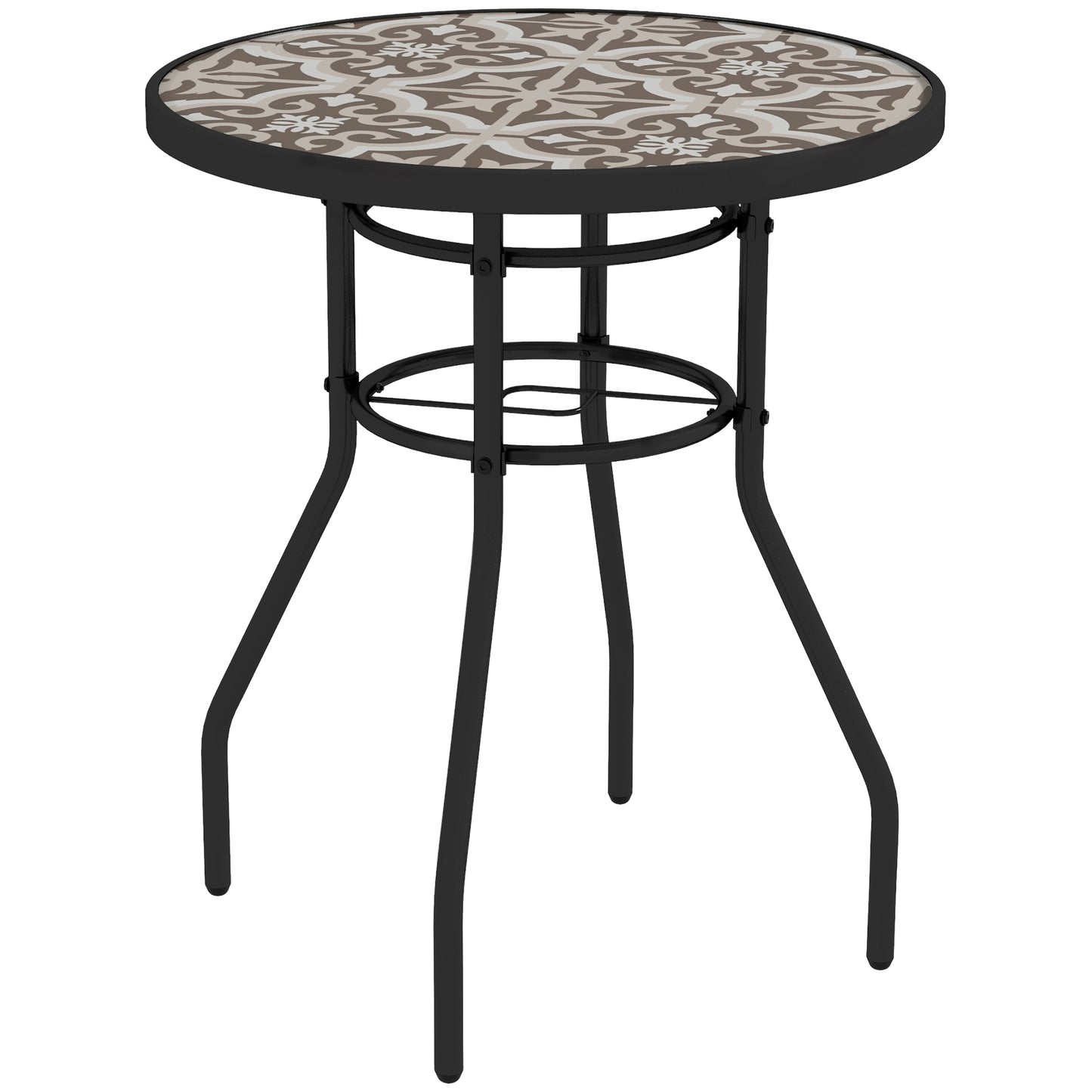 Photo of Outsunny Φ60 Garden Table, with Glass Printed Tabletop - Brown in Brown colour on a white background