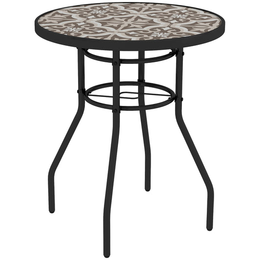 Photo of Outsunny Φ60 Garden Table, with Glass Printed Tabletop - Brown in Brown colour on a white background