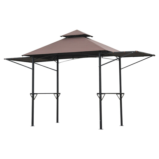 Photo of Outsunny 2.4 x 1.5 m (8' x 5') Grill Gazebo Canopy with Extendable Side Awnings, Outdoor BBQ Gazebo Shelter with 2 Side Shelves for Garden, Patio, Barbecue, Picnic, Coffee in Coffee colour on a white background