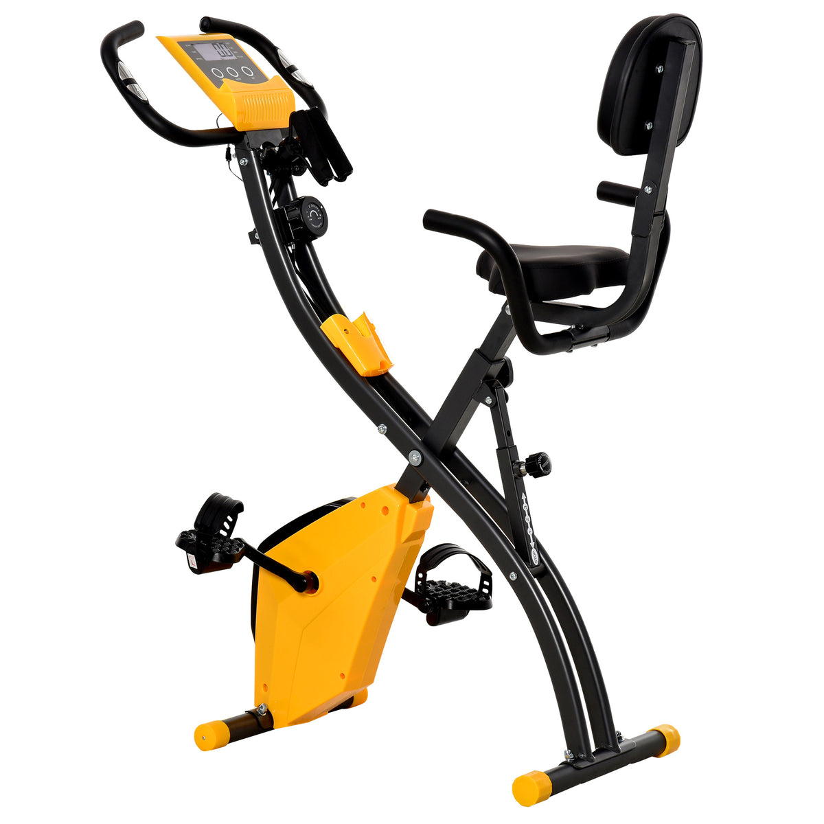 HOMCOM exercise bike with adjustable seat and backrest, pedals, resistance bands, and LCD monitor