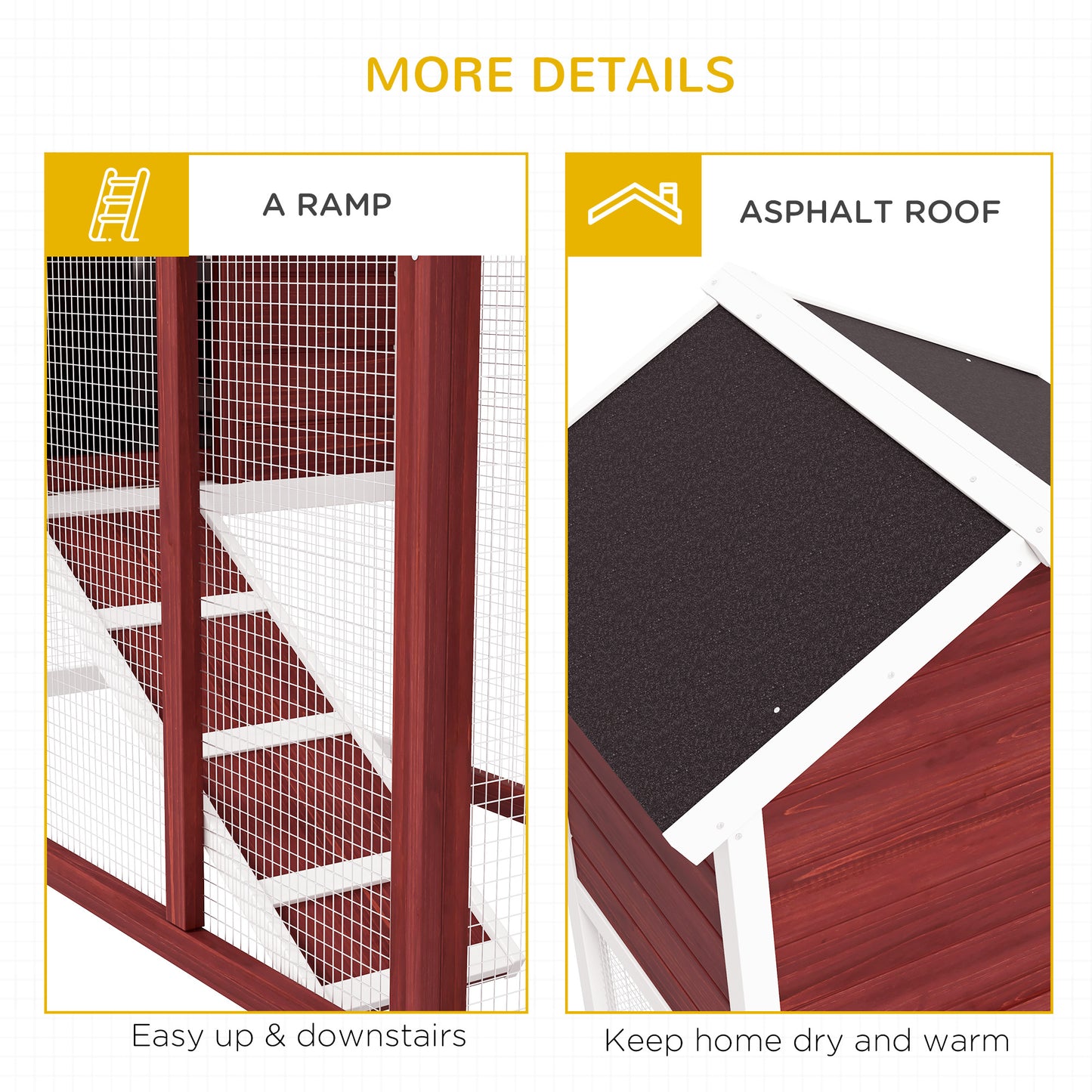 PawHut Rabbit Hutch Outdoor Wooden Guinea Pig Hutch Rabbit Run Bunny Cage Small Animal House Pull-Out Tray, Brown, 124 x 63 x 93 cm