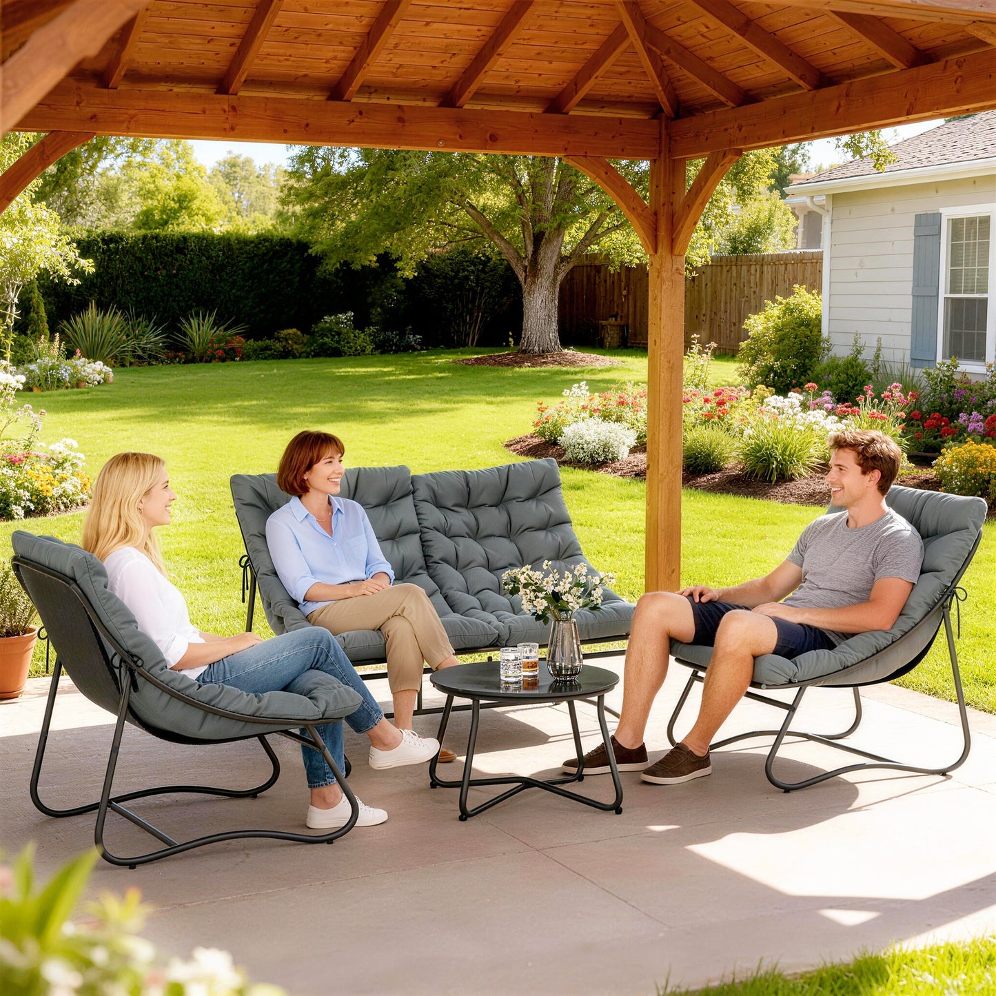Outsunny Four-Piece Curved Seat Garden Sofa Set - Grey/Black