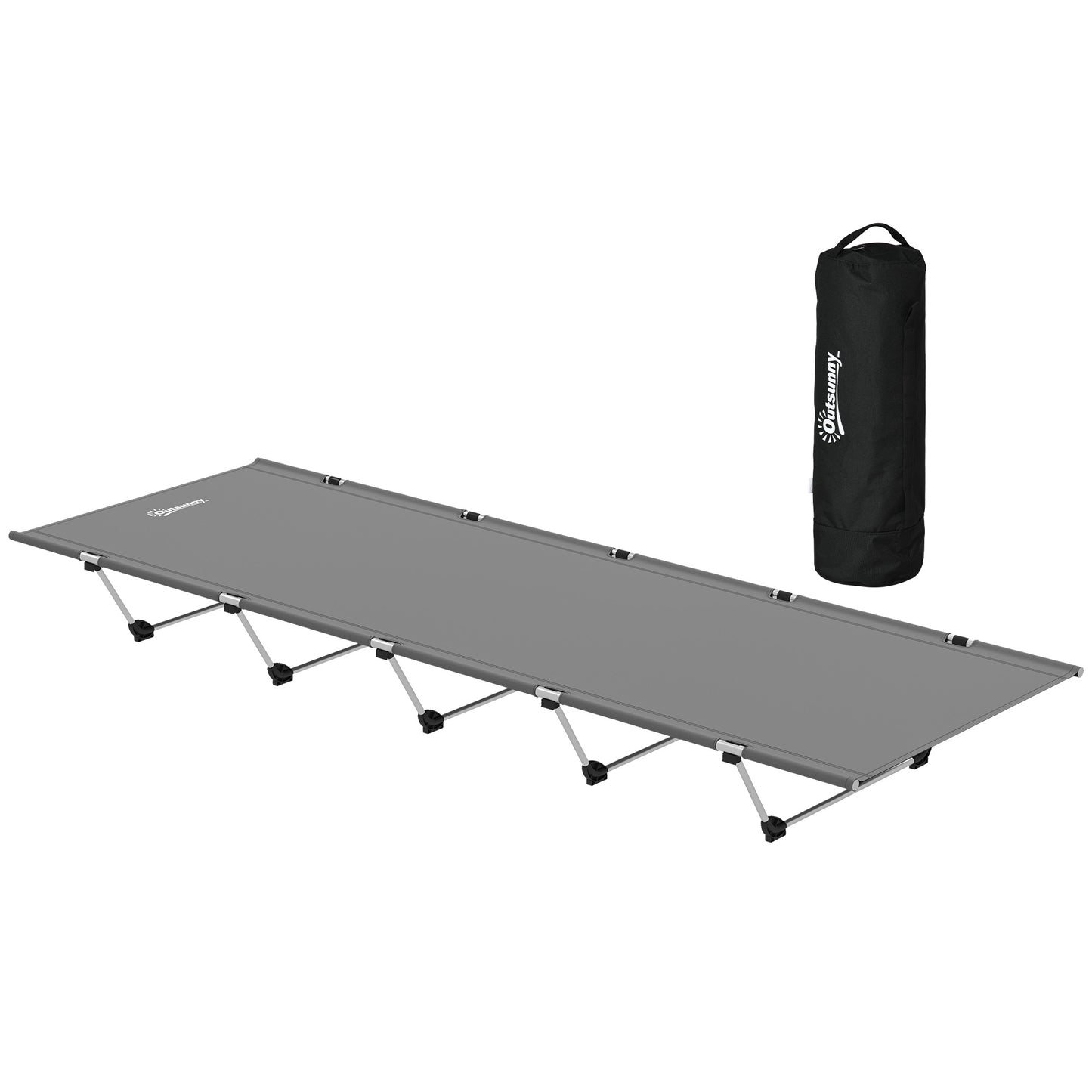 Photo of Outsunny Lightweight Camping Bed, Aluminium Portable Camp Cot w/ Strong Support 150kg and Carry Bag for Camping, Dark Grey in Grey colour on a white background