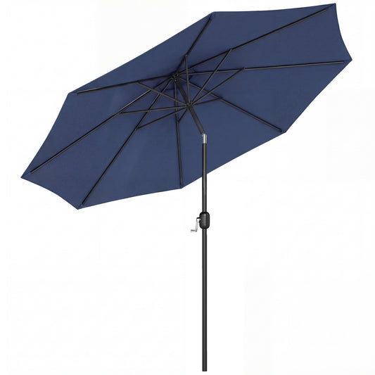 Photo of Outsunny 3 m Garden Parasol Umbrellas, Outdoor Sun Shade with 8 Ribs, Tilt and Crank Handle, Navy Blue in Blue colour on a white background