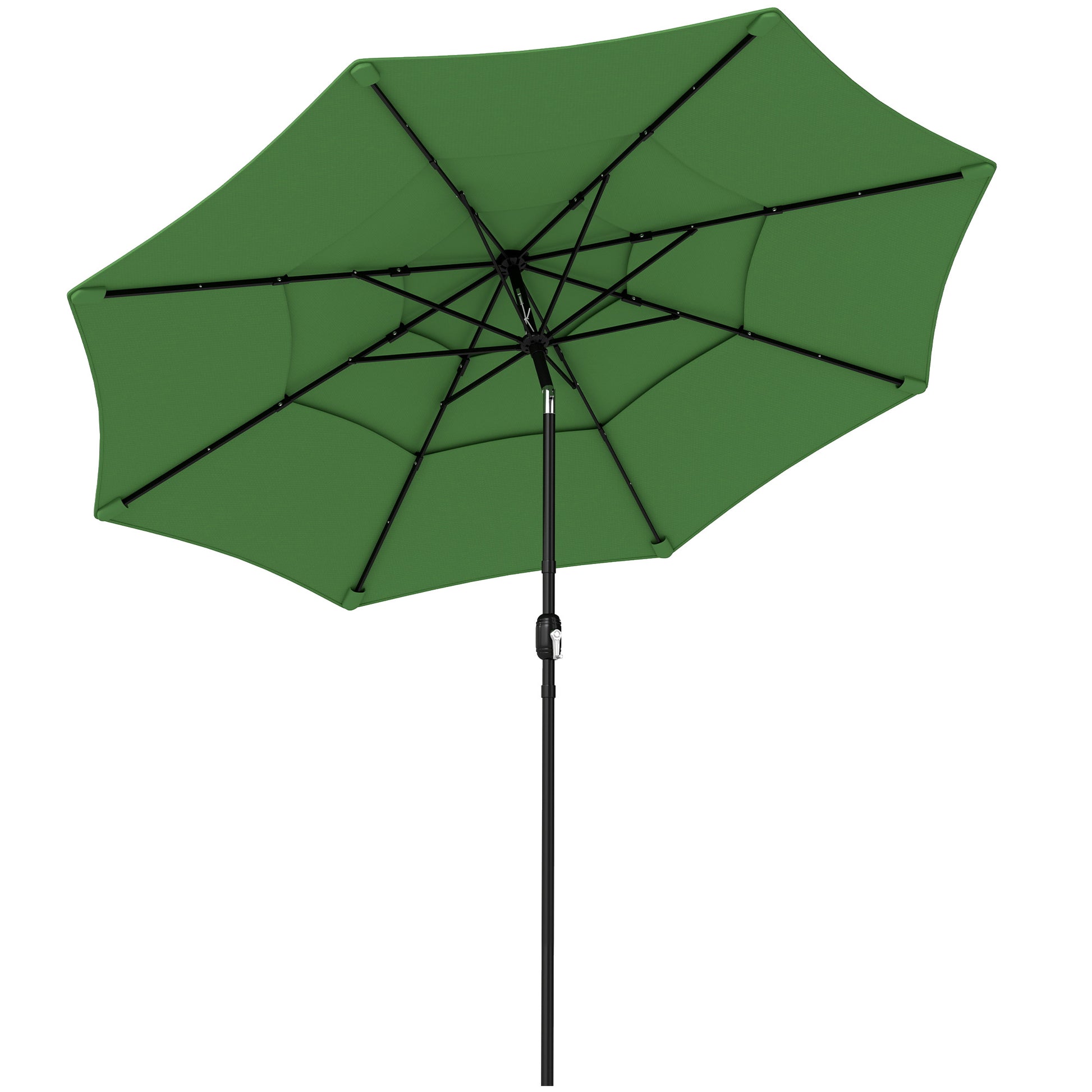 Photo of Outsunny Garden Parasol, Parasol Umbrella with 3-tier Roof, Crank Handle, Tilt Function, Polyester Canopy, Green in Green colour on a white background