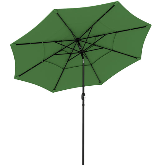 Photo of Outsunny Garden Parasol, Parasol Umbrella with 3-tier Roof, Crank Handle, Tilt Function, Polyester Canopy, Green in Green colour on a white background