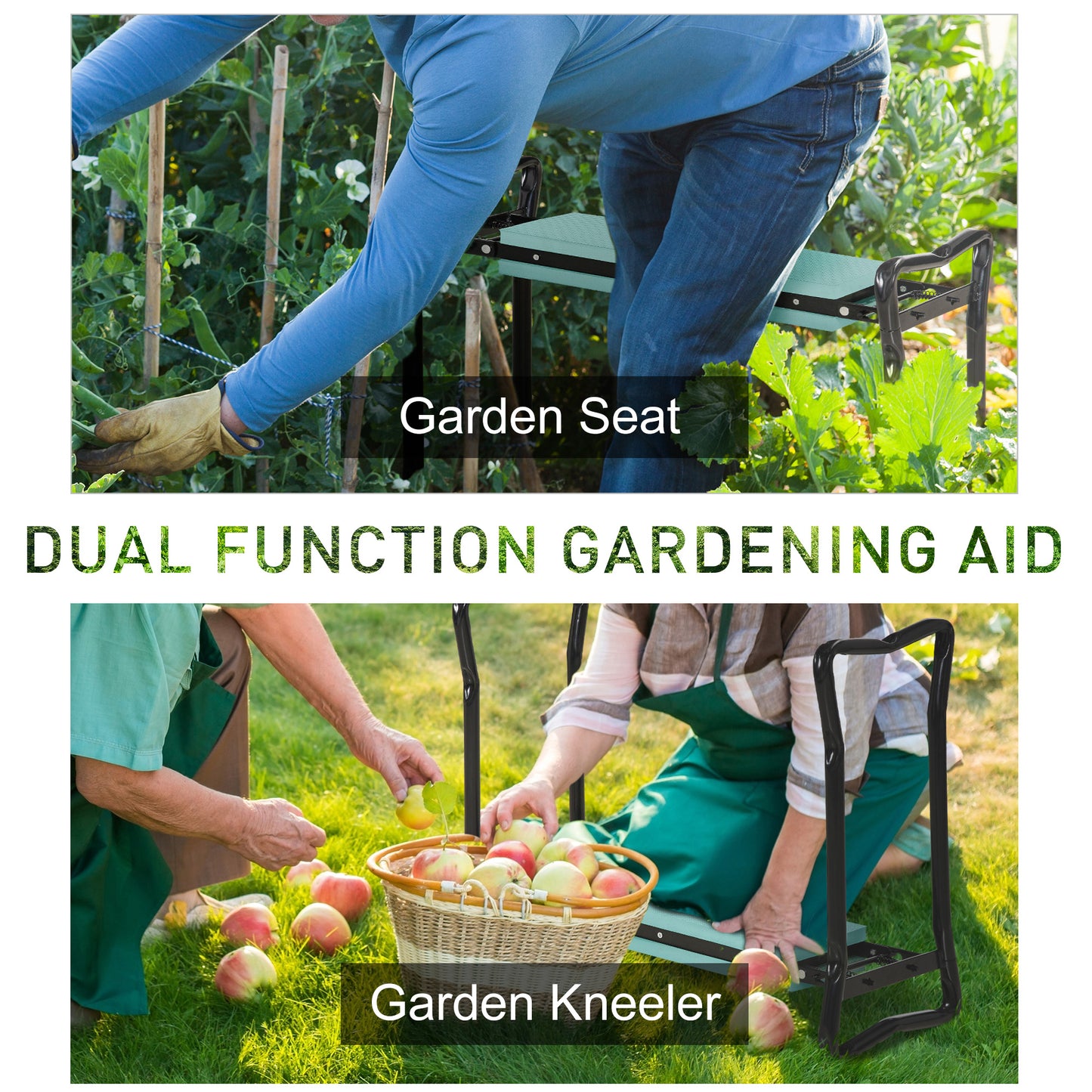 Outsunny 2 In 1 Garden Kneeler Seat Kneeling Pad Support Bench Foldable Knee Protector, Green