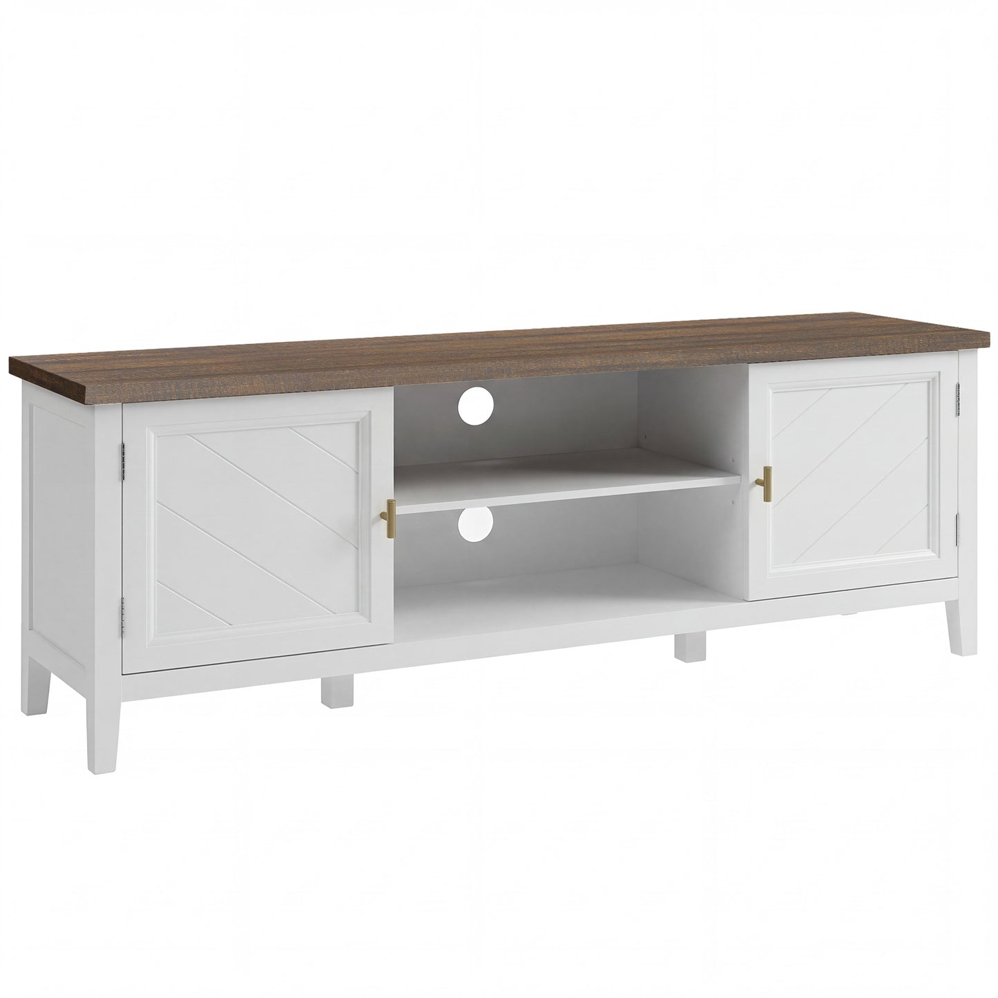 Photo of HOMCOM TV Unit for TVs up to 42 Inch, Farmhouse Entertainment Centre with 2 Open Shelves, 2 Cabinets and Thick Top in Top colour on a white background