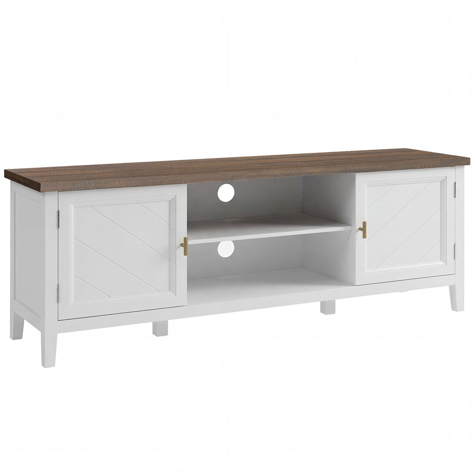 Photo of HOMCOM TV Unit for TVs up to 42 Inch, Farmhouse Entertainment Centre with 2 Open Shelves, 2 Cabinets and Thick Top in Top colour on a white background