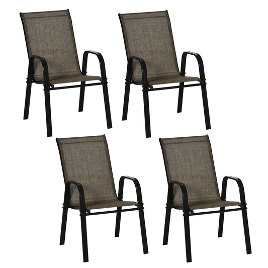 Photo of Outsunny Set of Four Stackable Mesh Seat Chairs - Mixed Brown in Brown colour on a white background