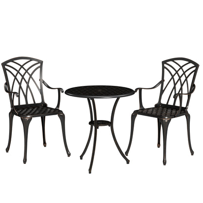 Outsunny three-piece cast aluminum garden dining set with two armchairs and round table