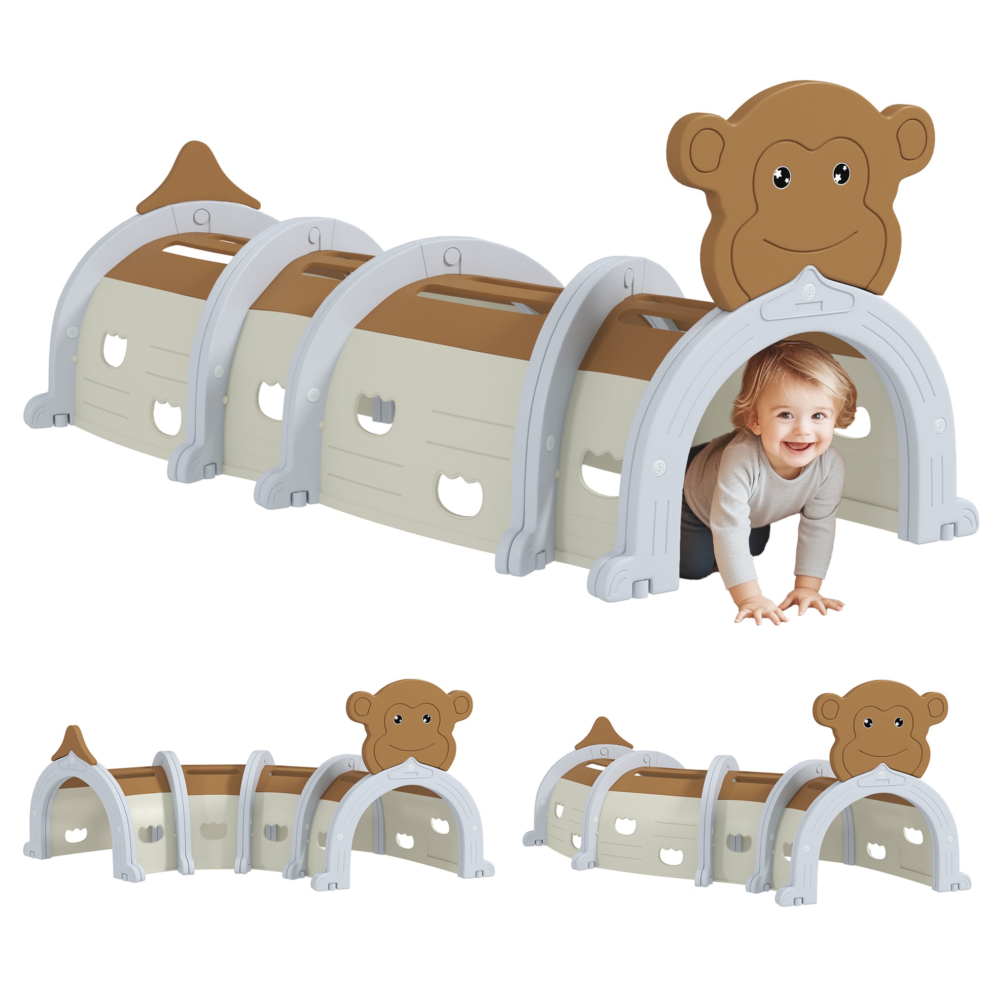 Photo of AIYAPLAY Monkey-Design Kids Play Tunnel for Crawling, Climbing, for ages 3-6 Years, Brown in Brown colour on a white background