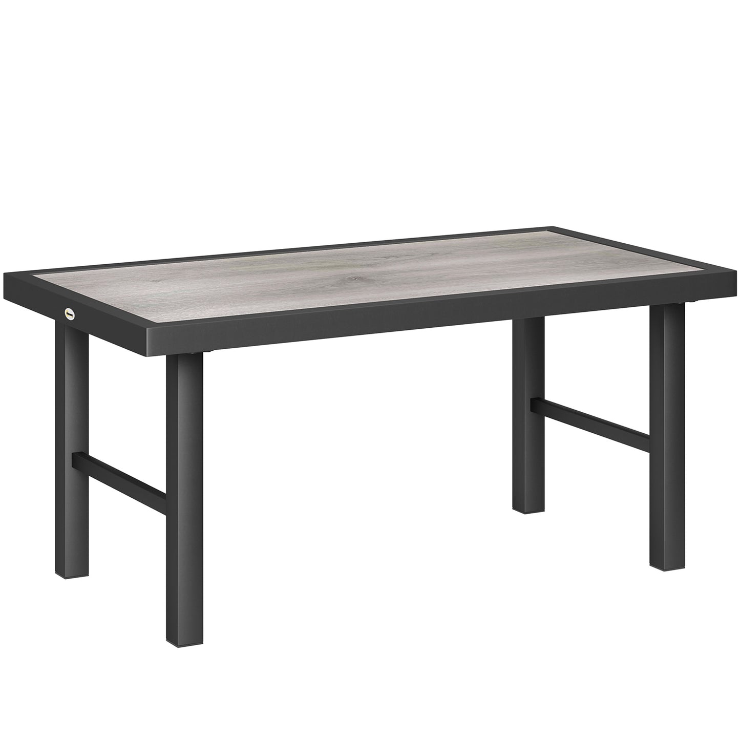 Photo of Outsunny Metal Garden Coffee Table, Outdoor Side Table with SPC Woodgrain Tabletop for Outside, Garden, Balcony, Porch, 100 x 53 x 46cm, Grey in Grey colour on a white background