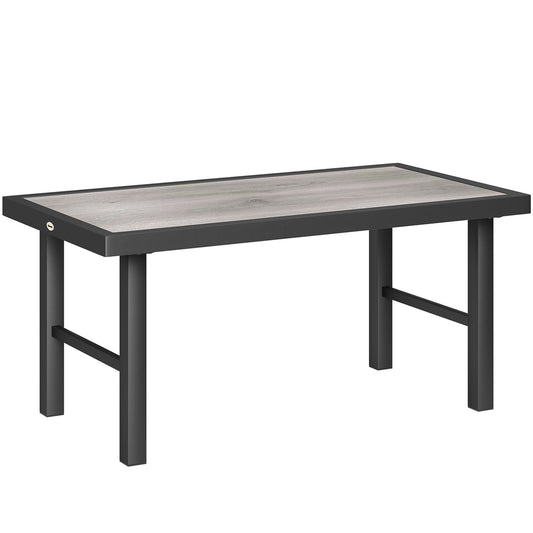Photo of Outsunny Metal Garden Coffee Table, Outdoor Side Table with SPC Woodgrain Tabletop for Outside, Garden, Balcony, Porch, 100 x 53 x 46cm, Grey in Grey colour on a white background