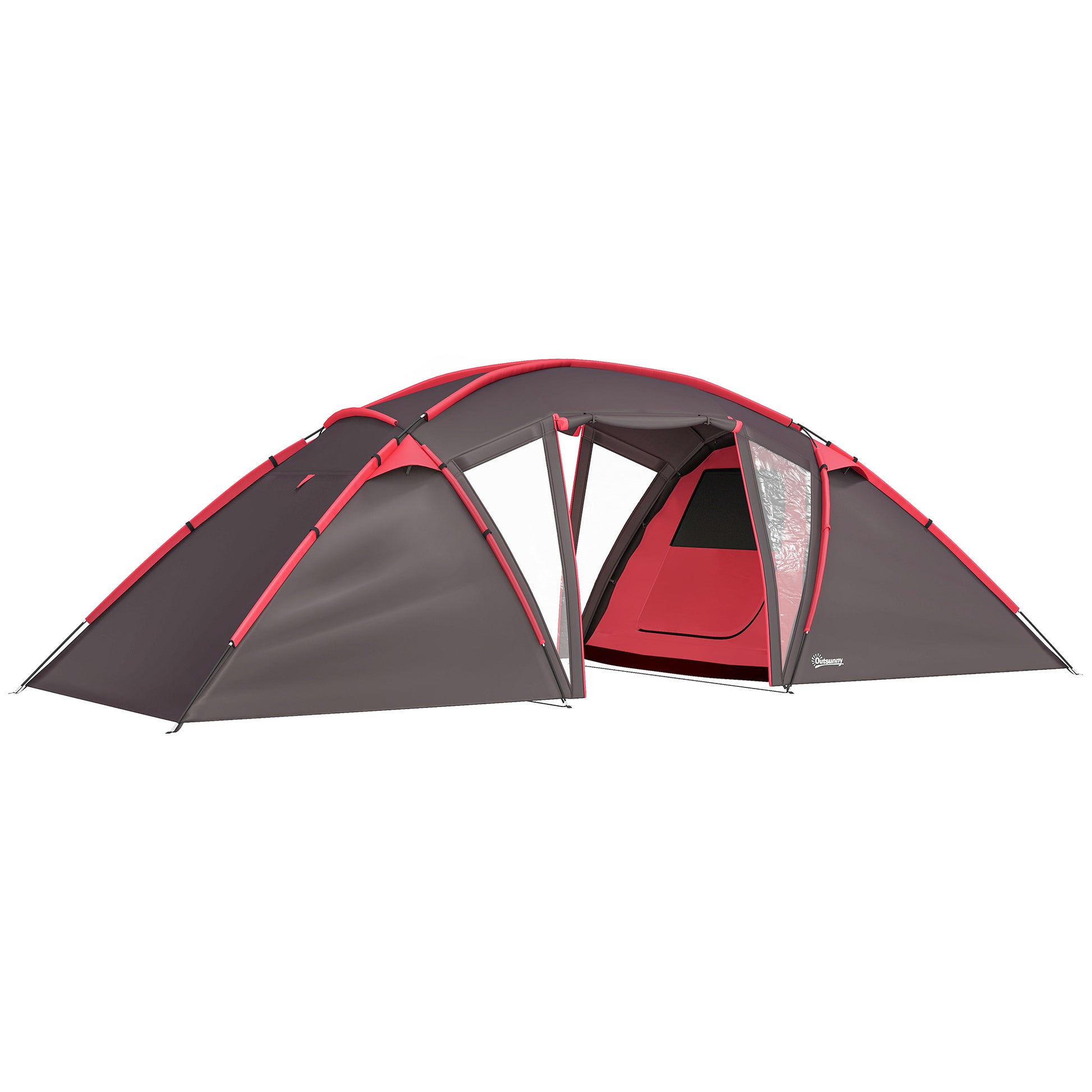Photo of Outsunny 4-6 Man Family Camping Tent w/ 2 Bedrooms and a Living Room, Waterproof Tunnel Tent w/ Sewn In Groundsheet, Doors, Windows, Carry Bag, Grey in Grey colour on a white background
