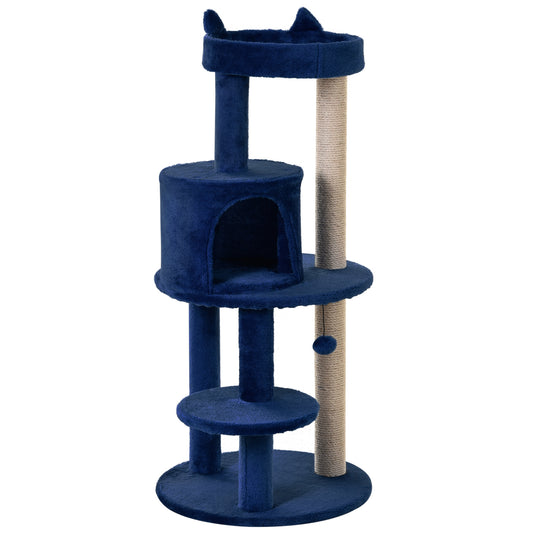 Photo of PawHut 104 cm Cat Tree, Cat Condo Tree Tower, Cat Activity Centre with Scratching Posts, Plush Perches, Hanging Ball - Blue in Blue colour on a white background